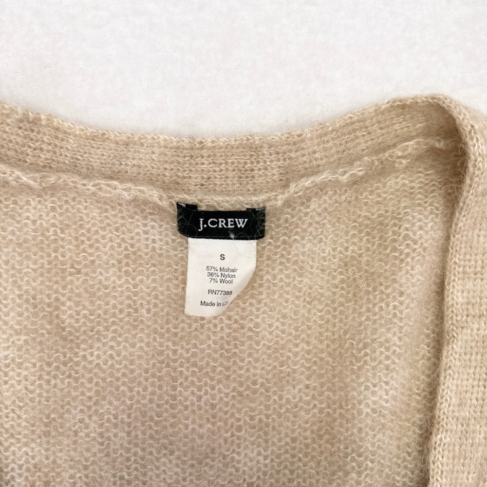 J Crew Cardigan Sweater Womens Small Tan Pockets Mohair Wool Blend Thin Knit - Picture 4 of 7